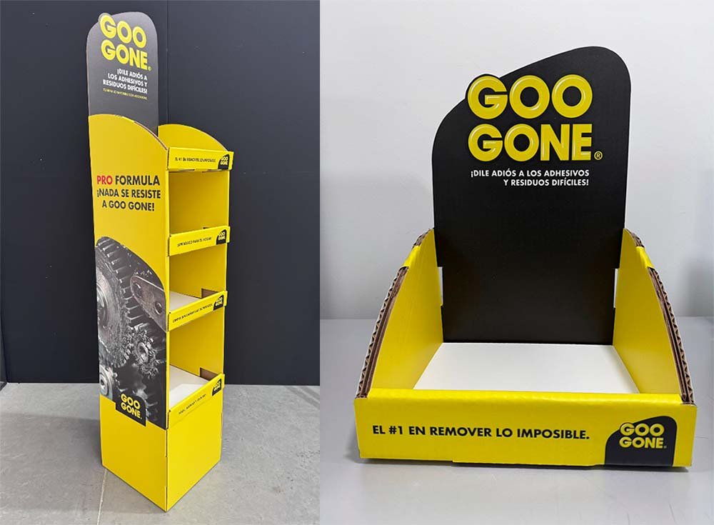 Exhibidores de cartón para Goo Gone en dos modelos